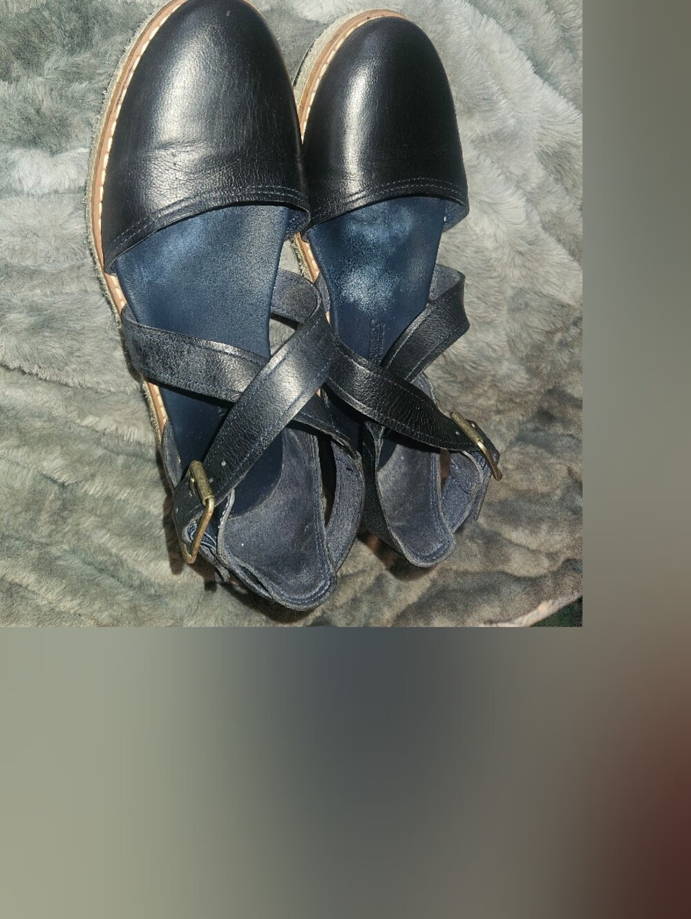 Timberland Navy Cross-Strap Leather Flats with Buckle